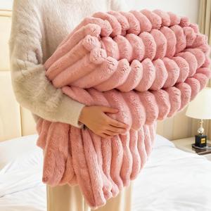 Popular Thickened Rabbit Plush Nap Blanket, 2026 New Thickened Rabbit Plush Nap Blanket, for Bed Sofa Home Office Use (Khaki, 39.3 * 59.1in)