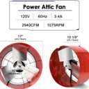 Hiorucet Gable Vent Fan with Adjustable Thermostat, 2940CFM 3750 SQF High Speed Low Noise Gable Mount Attic Exhaust Fan, 16 Inch Fan Blade and Permanently Lubricated Motor.