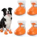 Dog Shoes for Small Medium Large Dogs,Winter Dog Snow Boots & Paw Protectors Waterproof for Cold Weather & Hard Floors,Adjustable Anti-Slip Dog Booties with Removable Wool Liner (Orange, 6)