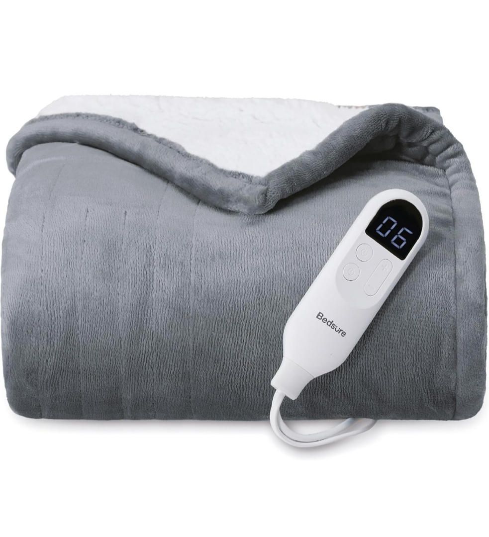 Bedsure Heated Blanket Electric Throw - Seamless Flannel Electric Blanket, Fast Heating with 4 Time Settings & 6 Heat Settings, Warm Gift for Grandma (50x60 inches, Grey)