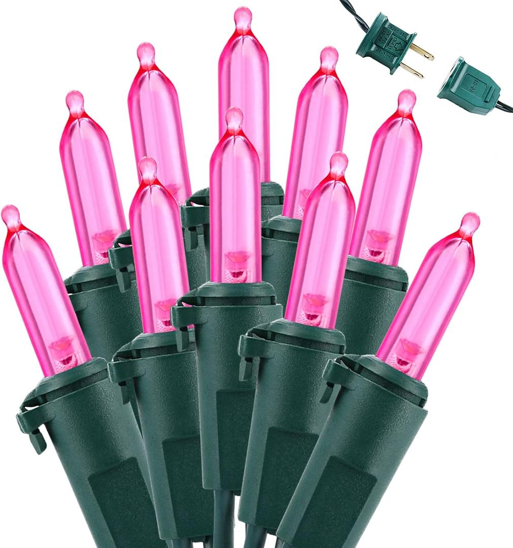 Brizled Pink Valentine Lights, 33ft 100 LED String Lights, Decorative Xmas Tree Light 120V UL Certified Connectable Valentine String Light Pink Mini Lighting for Indoor & Outdoor Wedding Room Party