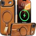 Butaiga for iPhone Air Case Leather Strap with Ring Stand, Brown