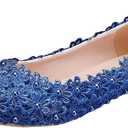 ANUFER Womens Elegant Pointed Toe Flower Lace Pearls Bridal Shoes Pumps Soft Sole Ballet Flats (7.5)