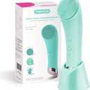 PRITECH Silicone Face Scrubber, Rechargeable Facial Cleansing Brush with Heat Massage End, Vibrating Exfoliator Scrubber for Deep Cleaning, Waterproof Face Brush for Women and Men (Green)