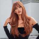 Auburn Wigs for Women,Long Curly Layered Wig with Bangs Synthetic Wigs Heat Resistant Wavy Hair for Party Cosplay Daily Use (26 Inch)