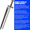 SZCO Knights Templar Sword Replica 33" Medieval Crusader Sword with Scabbard Stainless Steel Blade, Pewter & Gold Handle Decorative Collectible for Display, Cosplay, LARP