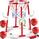 Swimming Pool Basketball Hoop Toy for Kids 2 3 4 5 6 Years Old - Floating Pool Basketball Game Toys with 4 Balls Air-Pump, Outdoor Play, Poolside Summer Water for Boys Girls Age 4-8-12 (Red)