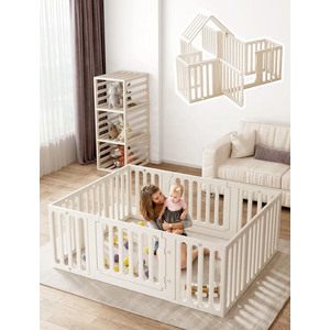 VBABY Baby Playpen, Plastic Play Pen for Babies and Toddlers 1-3, 12 Panels Large Kids Playyard, Indoor & Outdoor Baby Fence, 66" x 51", White