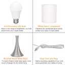 Touch Control Table Lamp, 3-Way Dimmable Bedside Lamp for Living Room, Modern Nightstand Lamp for Bedroom, Silver Table Lamp with White Shade, Desk Lamp for Dorm, Home, Office, 3000K LED Bulb Included