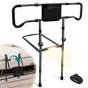 AMOVO Bed Rails for Elderly Adults Safety - Foldable Bed Assist Rails for Seniors Bed Side Grab Bar with Sensor Light, Adjustable Bedside Railing Safety Guard Rail Cane (ASTM F3186–17 Certified)