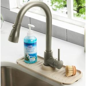 Clorox KeptClean Kitchen Faucet Splash Guard – Easy-to-Install, Water-Resistant Protection for Faucets and Sink Area, Self-Draining Channels Direct Water Into Sink – Almond Cream