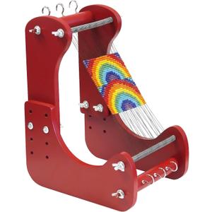 Adjustable Standing Bead Loom, Wood Beading Loom Kit with 4 Length Options, Ergonomic Angled Design, Work Area 7.5" to 10.5", Full Size 7" x 14" x 10", Includes Threader & Brush, for Jewelry & Crafts