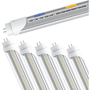 T8 LED Tube Light Bulbs 4 Foot, 5 Power(10W-24W)& 6CCT(3000K-6500K) All in 1,Plug & Play or Ballast Bypass,T8 T12 4ft Fluorescent Tube Light Bulbs Replacement, Type A+B Install, ETL DLC(Clear-6Pack)
