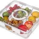 Taiuloo Divided Serving Tray with Lid & Handle, Airtight 6 Compartment Snackle Box Charcuterie Container, Fridge Organizer Bins, Food Storage Container Veggie Tray for Snack, Fruit, Candy, Nuts