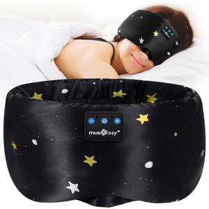 MUSICOZY Mulberry Silk Bluetooth Sleep Mask with HD Stereo Sound, Wireless Sleep Headband Headphones for Side Sleepers, Adjustable Size, Total Light Blocking, Perfect for Travel Relaxation Sleep
