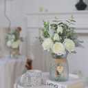 Faux Flowers with Vase,Artificial Silk Roses in Vase, Fake Plant Eucalyptus Flower Arrangement for Home Office Farmhouse Bathroom Dining Table Centerpiece Decorations Coffee Table Decor (White)