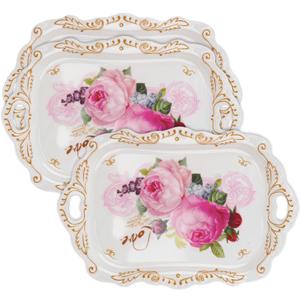 Melamine Serving Tray,Art Trays for Stylish Home Decor, Entertaining & Dining - Rectangular Appetizer Platter, Food Serving Tray with Handles, Lightweight,3 Pack (15 x 10.2 x 1.3 Inches)