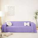 Erosebridal Purple Checkered Couch Cover Geometric Gingham Plaid Soft Sofa Cover 71" x 118" Buffalo Plaid Grid Sofa Slipcover Modern White Grids Lines Couch Protector