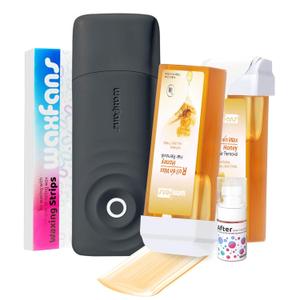 Roll On Waxing Kit for Hair Removal - At-Home Body & Face Wax Kit for Women & Men with 2 Wax Cartridges & 50 Strips, Depilatory Kit for Legs, Arms, Bikini (Black)
