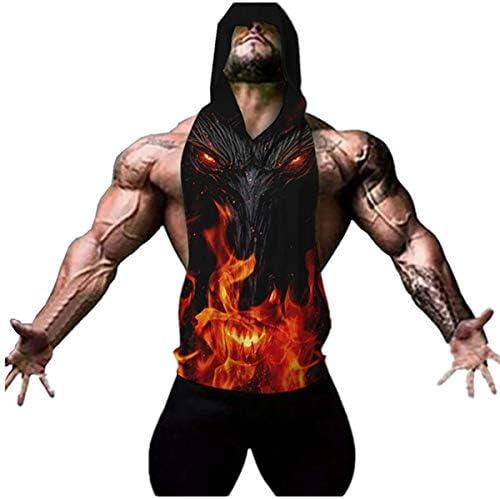 Cabeen Men's Workout Hoodies 3D Print Bodybuilding Sport Gym Tank Tops Sleeveless Shirt, M