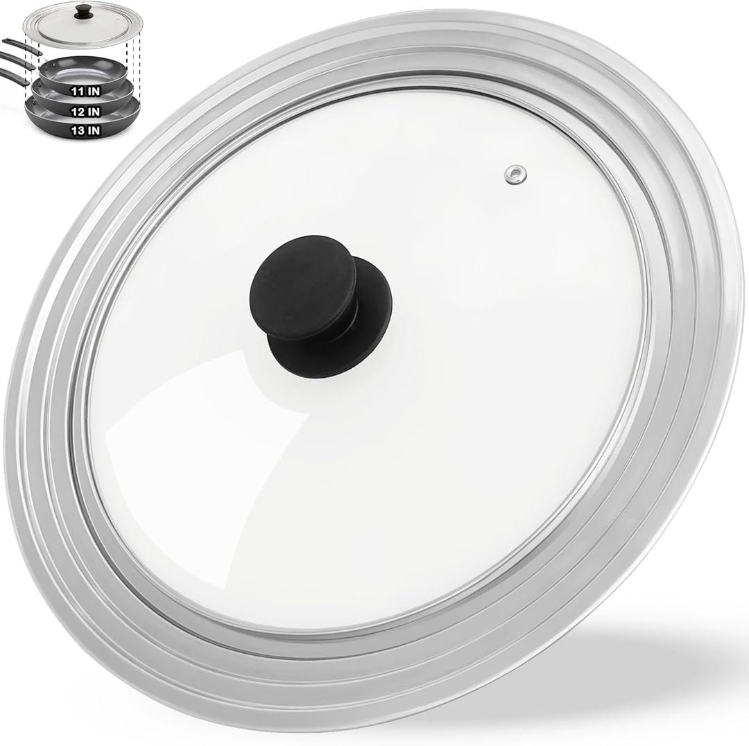 Universal Lid for Pots and Pans, Fits 11", 12" & 13" Diameter Cookware, Replacement Stainless Steel Skillets lids, Heat Resistant Frying Pan lid, Dishwasher Safe