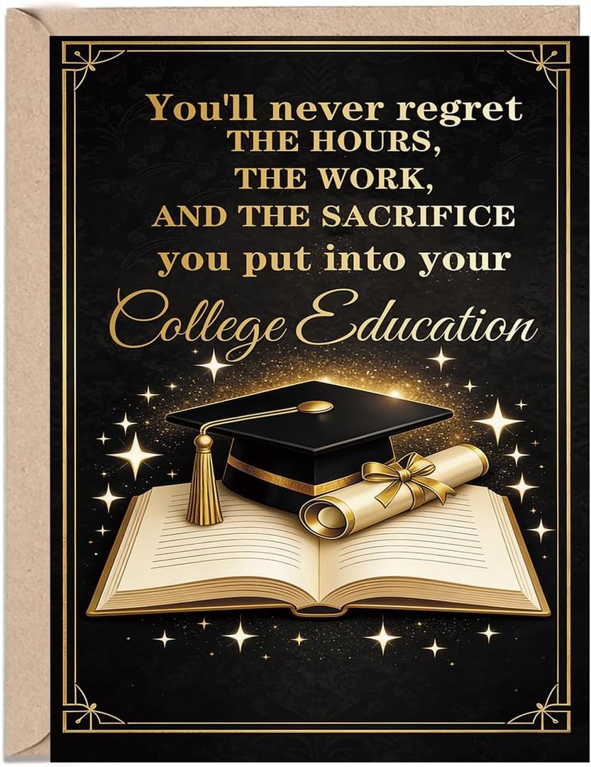 7 x OJsensai Congratulations College Graduate Card for Him Her | Black Gold Graduation Card for Son Daughter from Parents Teacher, College Graduation Gifts with Cellophane Envelope, 8 x 5.3 inches / 20.5 x 13.5 cm