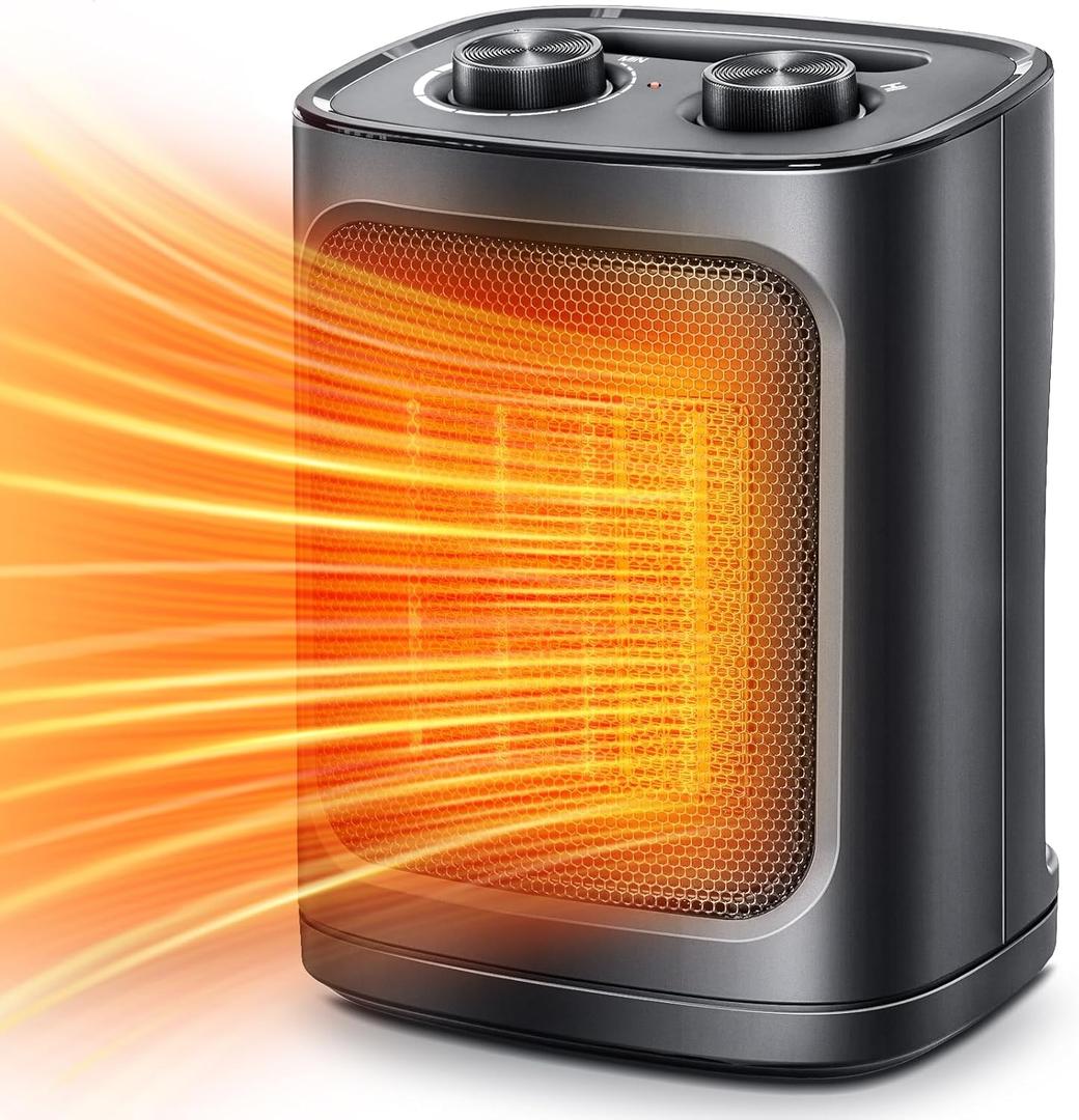 Kismile Small Space Heater for Indoor Use, Electric Ceramic Space Heater, Portable Heaters Fan for Office and Bedroom with Adjustable Thermostat ETL Listed, 1500W