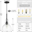 2 Pack 1 Light Hanging Kitchen Island Pendant Light 7.3" Clear Seeded Glass Indoor Pendant Ceiling Light Fixtures,Black Finish Modern Farmhouse Dinning Over Sink