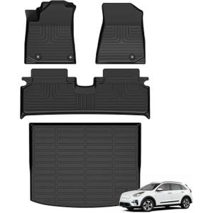 Floor Mats & Cargo Liner for Kia Niro EV 2023 2024 2025 (Not for Phev & Only Fit with Dual Level Cargo Board Equipped)All Weather Automotive TPE Liners Set Anti-Slip Waterproof Floor Liners Black