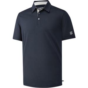 Mens Golf Shirt Short Sleeve Moisture Wicking Dry Fit Performance Solid Casual Pique Collared Golf Polo Shirts for Men (Blue, L)