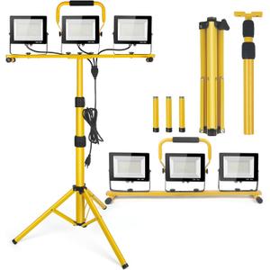 21000Lumen LED Work Lights with Stand - 3 Head Portable Work Light on Stand - IP66 Waterproof Tripod Worklights for Outdoor Indoor Job Site Workshop Garage Construction Site Lighting