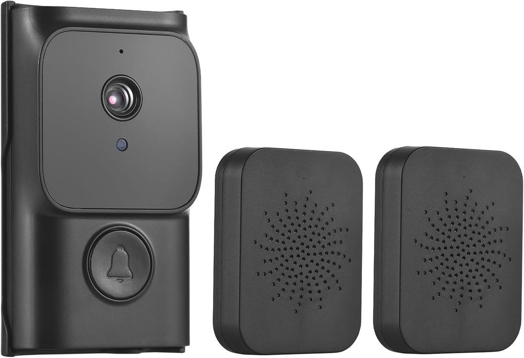 Smart Video Doorbell Wireless Doorbell Camera, Remote APP Control with Night Vision, Rechargeble Video Camera Free Cloud Storage Two Way Audio Doorbell for Villa Home(2 Dingdong Chime Ringing) (Black)