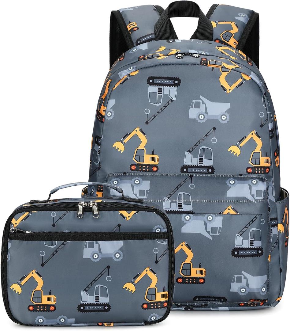 CAMTOP Backpack for Kids, Boys Girls Preschool Backpacks with Lunch Box Toddler Kindergarten School Bookbag Set (Excavator)