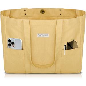 HOMESPON Large Canvas Tote Bag for Women Everything Bag with Pockets and Laptop Sleeve (Yellow)
