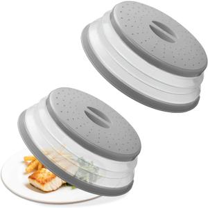 Collapsible Microwave Splatter Cover,2 Pack 10.5 In Food Cover,Space-Saving Microwave Lid,BPA Free,Gray