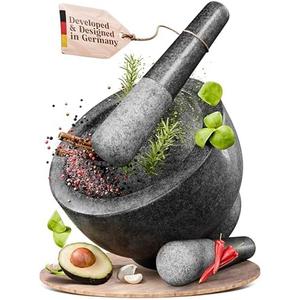 ChefSofi Extra Large 8 Inch 5 Cup-Capacity Mortar and Pestle Set - Black Polished Exterior - One Huge Mortar