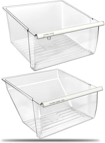 [2 Pack] Upgraded 2188656 Fridge Crisper Drawer UPPER Humidity Control Drawer & 2188664 Crisper Bin LOWER Refrigerator Drawer Replacement For Kenmore Whirlpool Fridge Drawer Parts WRS325FDAM04 Drawer