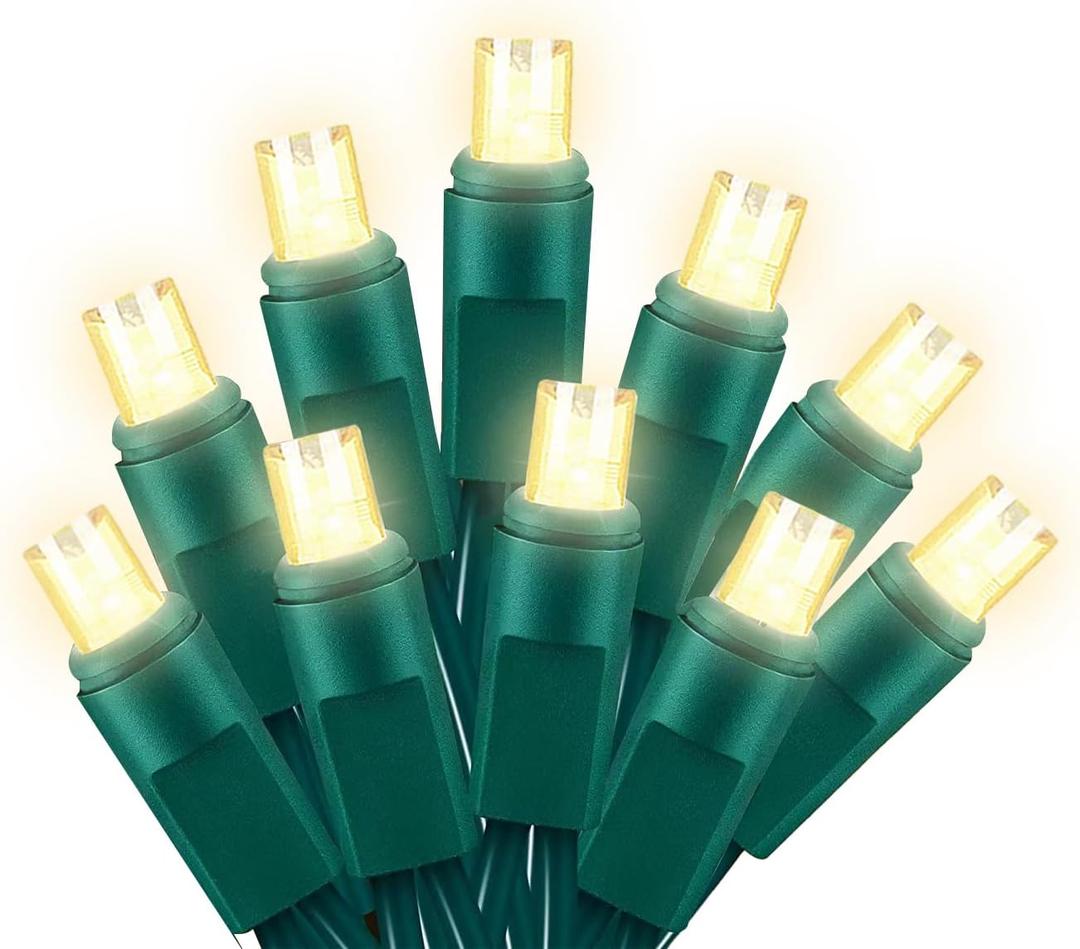 Wominoy 25ft 50 Counts Warm White LED Christmas Lights - Commercial Grade Outdoor Waterproof, Green Wire, Xmas Tree Lights, IP:65, UL