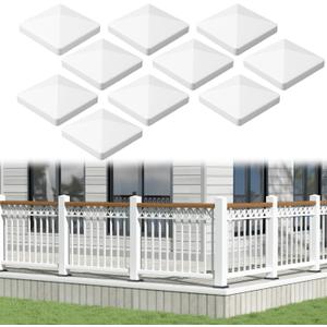 10 Pack 4" x 4" Vinyl Fence Post Caps White PVC Pyramid Post Top Cap Outdoor Pyramid Vinyl Cover Waterproof UV Resistant for Lamp Deck Mailbox HM02
