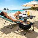 SUNNYFEEL Folding Camping Table with Cooler Bag & 4 Cup Holders, Collapsible Portable Beach Table with Carry Bag, Tailgate Picnic Table for Outdoor Camping Hiking Fishing BBQ Parties, Black