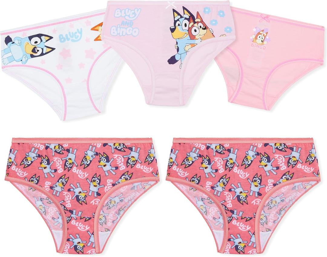 Bluey Girls Underwear, Comfy Breathable Cotton Panties for Kids - Pack of 5 (4-5 Years, Pink/ White)