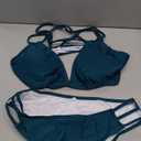 Fanuerg Women's Sexy V Neck Bikini Sets Hollow Out Two Piece Swimsuits Cutout Mid Waist Bathing Suit (Medium, Blue Green)