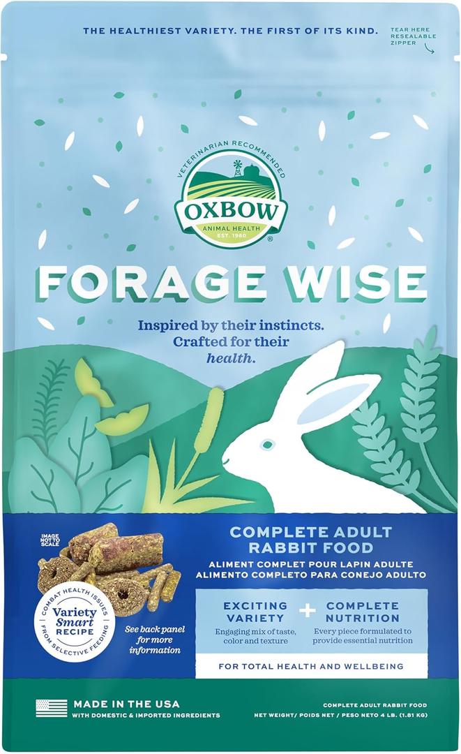 Oxbow Forage Wise Adult Rabbit Food, Bunny Food, Foraging Pellet Mix, 4 lb | Adult Rabbit Pellets, Foraging Mix With Timothy Hay, Vitamins & Minerals, Prevents Selective Feeding, Made in USA (EXP 12/22/27)