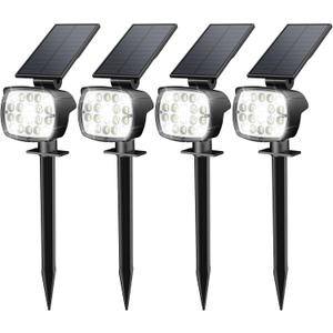 Kaxiida Solar Lights Outdoor Waterproof - 2025 Upgrade 3 Level Ultra Bright Spot Lights Uplights, LED Landscape Spotlight for Tree, Pathway, Wall, Adjustable Solar Panel Auto On/Off (4 Pack, CoolLight)