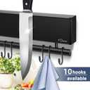 Dmore magnetic knife holder for wallwith 10 hooks, No Drilling 17 Inch black knife magnetic strip, Extra Strong Magnet knife rack, include Adhesive Tape and screws for Knives and Tools
