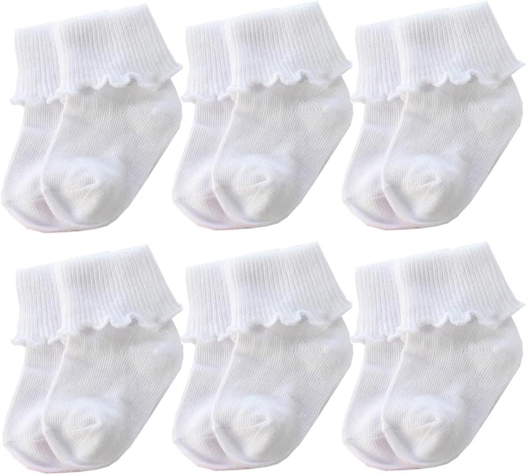 6 &12 Pairs Infant Toddler Baby Kids Turn Cuff Ruffle Cotton Socks, Size: 6-12 Months