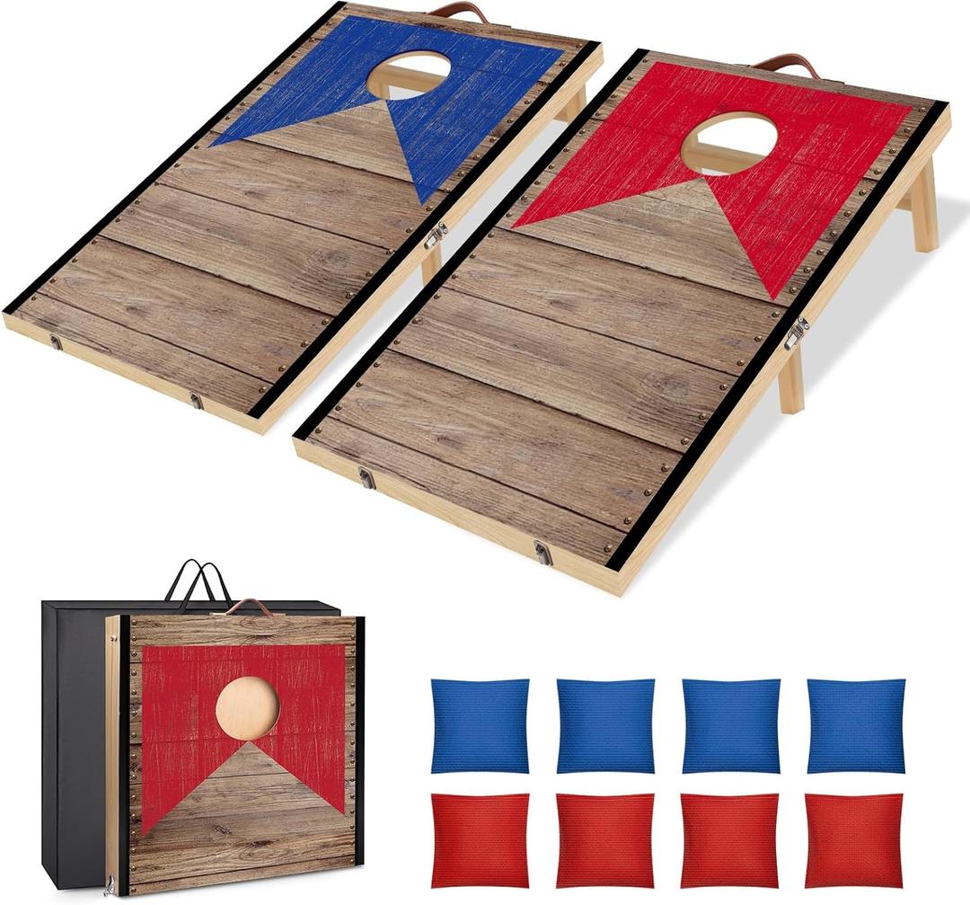Portable Cornhole Board Set with Bean Bags 2 ft x 1 ft or 3 ft x2 ft or 10.16 * 5.04 Inch Foldable Corn Hole Games for Adults and Kids Indoor or Outdoor Corn Hole Toss Games Backyard Tarvel (Light Wood)