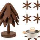 Silicone Trivets Mat Set for Hot Dishes - Tree Trivets with Stand - Hot Pads Pot Holders for Kitchen (Brown)