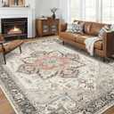 Area Rug 9x12 for Living Room, Medallion Printed Ultra-Thin Soft Large Carpet, Oriental Non Slip Big Washable Fade Stain Resistant Rugs for Bedroom Dining Room Home Office Decor