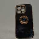 Hython for iPhone 14 Pro Case with Ring Stand [360 Rotatable Ring Holder Magnetic Kickstand] [Support Car Mount] Plated Gold Edge Soft TPU Luxury Shockproof Protective Phone Case Cover, Black